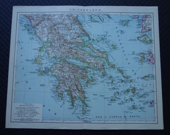 GREECE old map original 1917 antique Dutch print of Greece Athens - detailed vintage maps