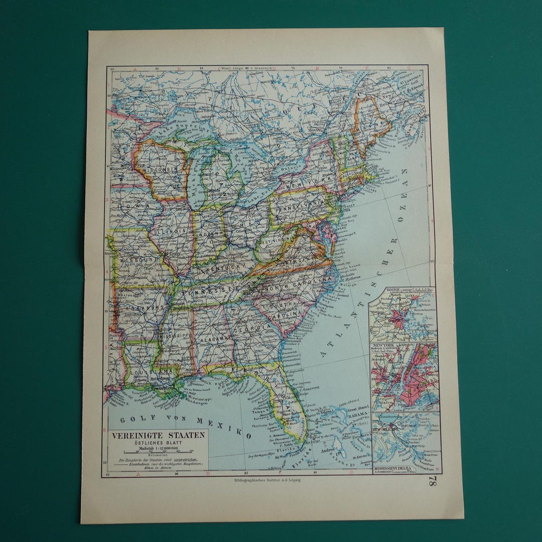 Old Map of the United States East Coast - Antique 1931 Vintage