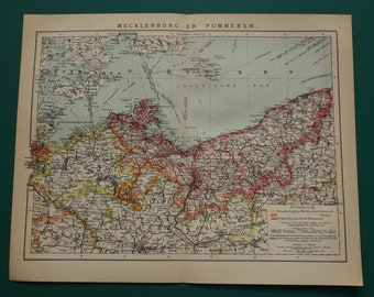 Pommern antike Landkarte 1909 Landkarte von Pommern Stettin Deutschland - vintage Landkarten Mecklenburg Vorpommern Wollin Kolberg Poster - 10x12"