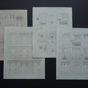 Antique Print set of Roman and Greek classical architecture orders Original vintage prints Doric Ionic Corinthian Tuscan Composite columns