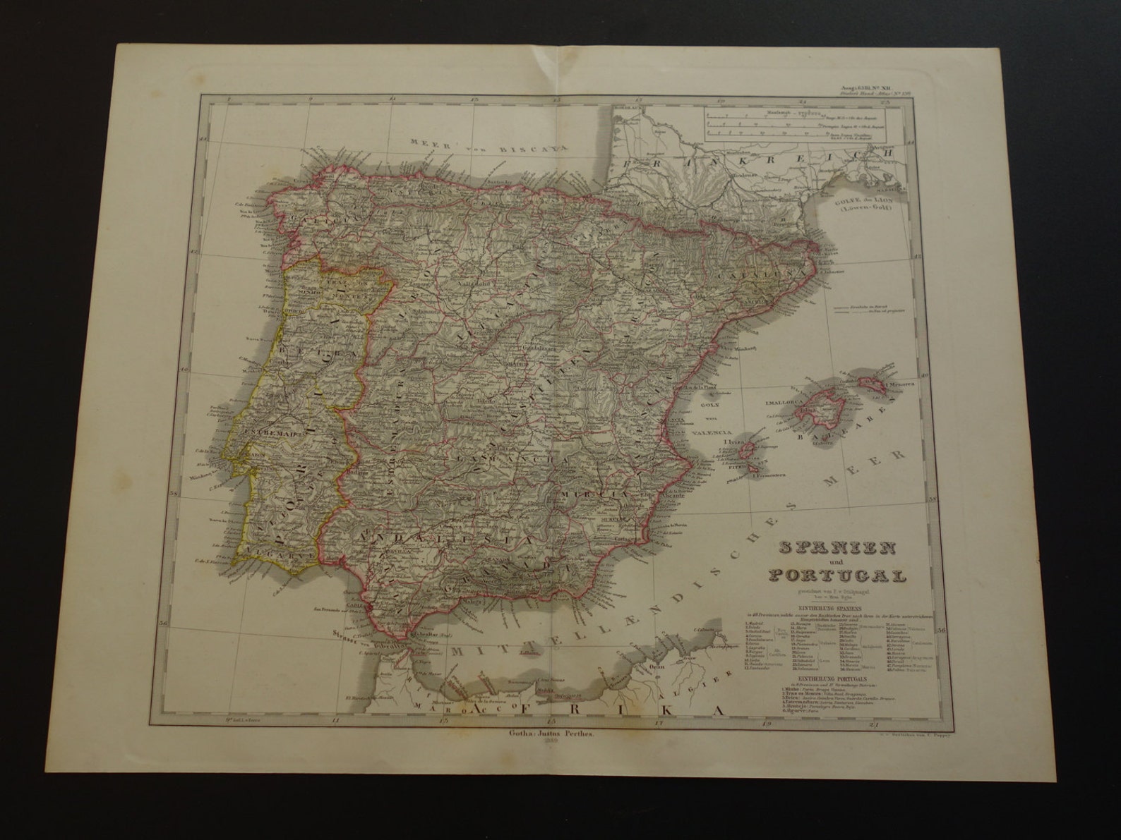 SPAIN old map of Spain and Portugal Large original antique | Etsy