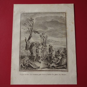 L'imperatore Traiano si strappa le vesti, stampa antica, 1798, illustrazione originale della storia antica, stampe d'epoca dell'antica Roma, Impero Romano