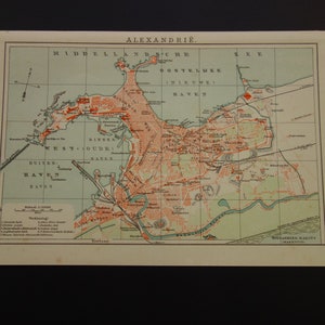 ALEXANDRIA antieke kaart van Alexandrië, Egypte 1905 originele oude Nederlandse stadsplan Alexandrië vintage kleine kaarten 16 x 25c 6 x 10"
