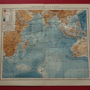 Alte Seekarte vom Indischen Ozean 1918 original holländische antike Seekarte über Indischen Ozean - Telegrafenlinien Indien Madagaskar Malediven Vintage Karten