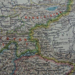 1928 alte Landkarte von Zentralasien, antique print Himalaya Kaschmir Turkestan Tibet China Hsin Kiang Afghanistan Vintage detaillierte Karten 6x9"kleine