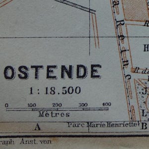 OSTEND old map of Ostend Belgium 1904 original antique city plan Ostend Oostende Ostende de ville vieille small print about Stadtplan 4x6''