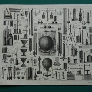 HIDROSTÁTICA, lámina científica antigua de 1849, póster original de tecnología antigua con imágenes de instrumentos científicos sobre física, gases y líquidos. imagen 6