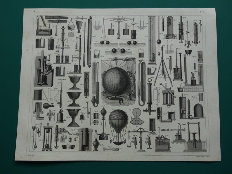 HIDROSTÁTICA, lámina científica antigua de 1849, póster original de tecnología antigua con imágenes de instrumentos científicos sobre física, gases y líquidos. imagen 6
