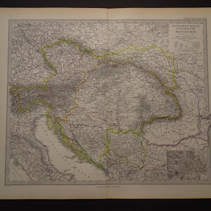 Antike Karte von Österreich Ungarn Original 1886 österreichisch ungarische monarchie karte vintage Plakat 15x19"