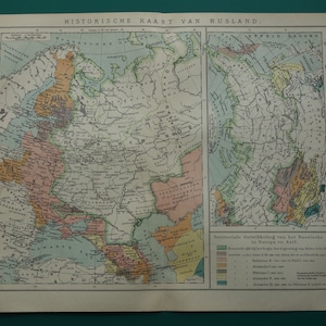Antike Karte der russischen Geschichte - schöner Originaldruck/Poster von 1910 zur Eroberung Zar Peter des Großen - reichs Karckta России 10x12 Zoll 25x31c Karten
