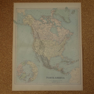 AMERIKA alte Landkarte von Nordamerika 1890 großer original antiker Druck/Poster USA Kanada vintage alte Karten US Kontinent