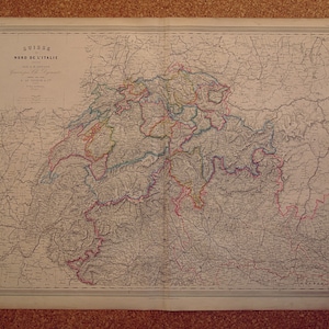 SCHWEIZ antike Landkarte LARGE 1886 Schönes originales altes Plakat von Genf Zürich Schweizer Big Vintage historische Karten Home Decor Wandbehang