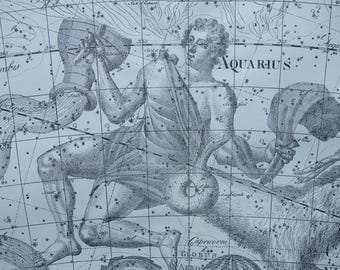 Estampa astrológica antigua de Capricornio - mapa astrológico vintage original de la constelación del signo Acuario Capricornio - ilustración antigua de las estrellas del zodíaco
