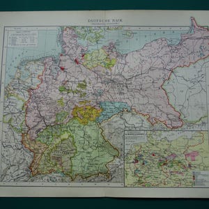 Allemagne carte ancienne de l'Allemagne de 1907, carte détaillée antique de l'Empire allemand, cartes vintage de Berlin Bonn - carte postale de l'Allemagne, le Deutsches Reich
