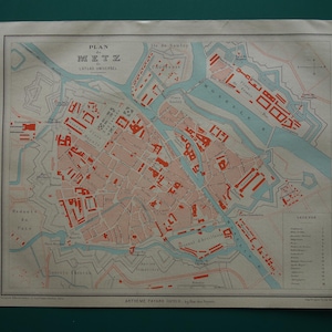 METZ old map Original 1877 antique French print of Metz France vintage city plan maps