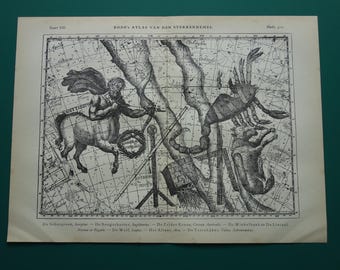 ASTRONOMY old print of Scorpio Sagittarius Saggitarius sign vintage star map of constellation stars - zodiac signs astrology illustration