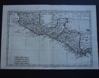 240+ years old map of Mexico Yucatan Honduras Costa Rica Original antique print of Mexico vintage Bonne maps