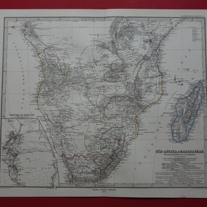 Carte de l&#39;Afrique, grande impression originale colorée à la main de 1876 sur les cartes du centre-sud de l&#39;Afrique de l&#39;Afrique coloniale vintage des explorateurs de Livingstone 15 x 18&quot;