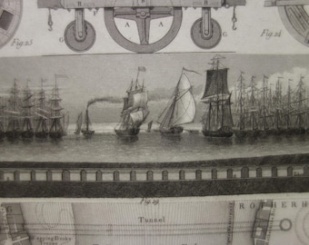 Old print of Thames Tunnel London Original 1849 antique illustration about construction roads tunnels Vintage architecture prints Brunel