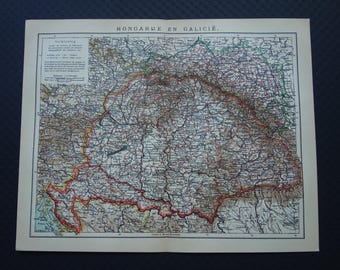 HUNGARY antique map of Hungary and Galicia 1908 DETAILED Dutch original old vintage Hungary map about  Budapest Debrecen Miskolc Szeged Pécs