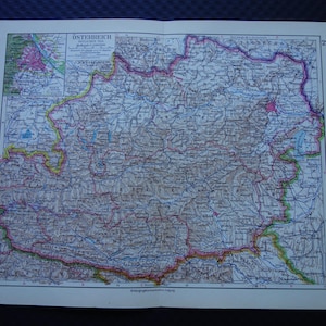 AUSTRIA old map of Austria 1928 detailed vintage print about Graz Linz Vienna city plan original maps 9x12"