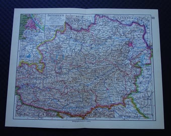 AUSTRIA old map of Austria 1928 detailed vintage print about Graz Linz Vienna city plan original maps 9x12"