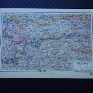 1928 alte Karte von Österreich - vintage, antiker Druck über West Österreich - Accesoires Karte von Österreich Kitzbühel Meran