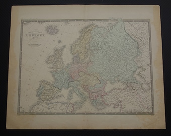 May include: An antique map of Europe from 1817, printed in black and white with hand-colored details. The map shows the borders of countries and regions, including the British Isles, France, Spain, Italy, Germany, and Russia. The map is titled "Carte Generale de L'Europe Annee 1817."