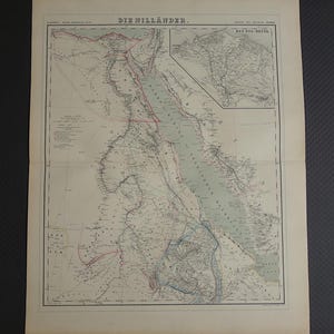 Ägypten antike Landkarte vom Roten Meer 1856 originale 175+ Jahre alte Landkarte Landkarte Kuala-Sud Dschibuti Nil-Delta Äthiopien Kairo Vintage große Karten