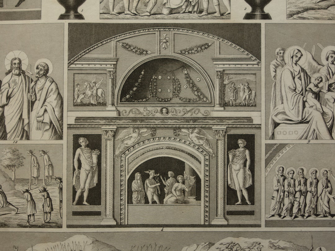 Old Print of Roman Paintings Mosaics Original Antique Art History