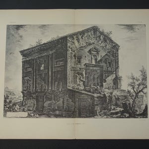 Large Piranesi print of ancient Rome Original 1886 antique facsimile Veduta del Tempio delle Camene illustration old prints