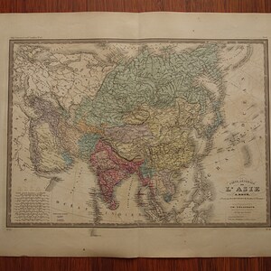 ASIA antique map of Asia 1876 original large old maps Asian continent Beautiful vintage poster Asia 19x24" big