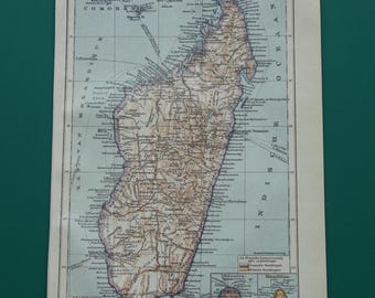 1919 MADAGASCAR old map of Madagascar - original Dutch antique print about Antananarivo Toamasina vintage maps 6x9"