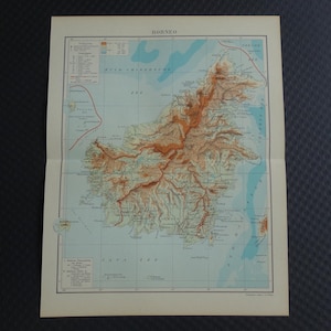 BORNEO old map of Borneo Indonesia 1933 vintage Dutch print of Malaysia Brunei