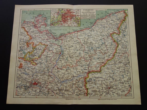GERMANY Old Map of Pomerania Und Brandenburg Antique Print - Etsy