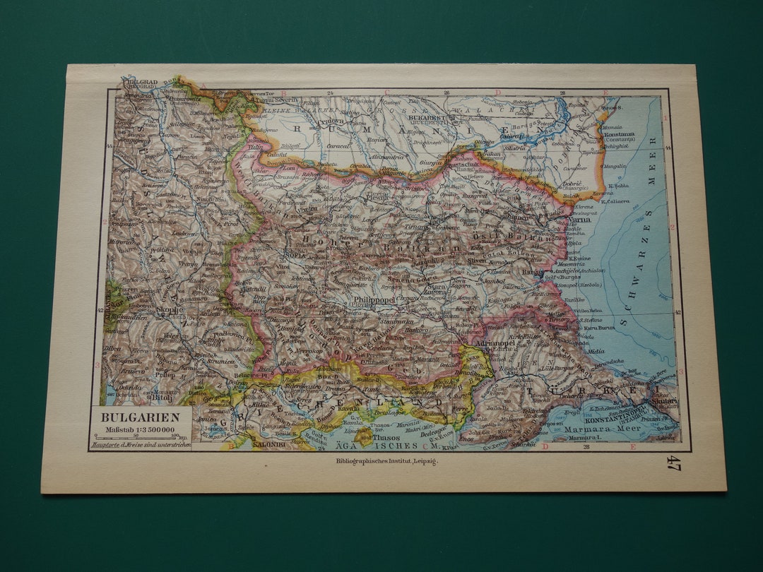 BULGARIA Old Map of Bulgaria Antique Print About Bulgarian Area Sofia