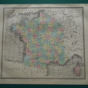 FRANCE old map of France 1877 antique French print about departements France - vieille carte