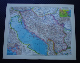 Yugoslavia old map of Bosnia Serbia Croatia 1928 vintage German print about Bay of Kotor Belgrade Agram Sarajevo Montenegro 9x12&quot; maps