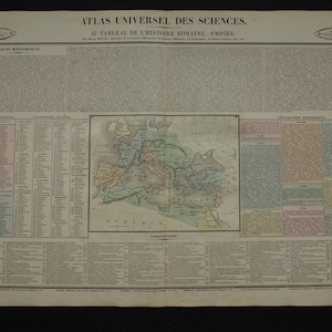 Alte römische Kaiserzeit Landkarte von 1837 großer antiker Druck/Stich mit Chronologie 30 BC 476 AD – Geschichtsdrucke Römisches Reich