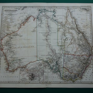 Australien antike Landkarte Australien Großes original 1866 handkolorierter alter Druck Australien Sydney Port Jackson Vintage Poster Landkarten 15x18"groß