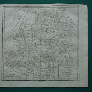 EUROPE antique map 1793 original 200+ years old French print about European Continent - small vintage maps - Vaugondy Historical Decor