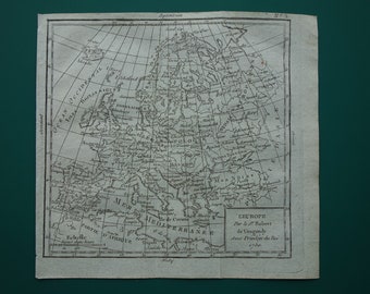 EUROPE antique map 1793 original 200+ years old French print about European Continent - small vintage maps - Vaugondy Historical Decor