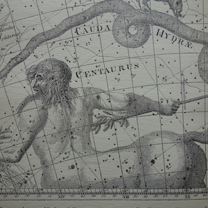 Impresión de ASTRONOMÍA VINTAGE del signo/constelación Centauro Argo Navis Cuervo Gato Carta estelar antigua original Póster de astrología con impresiones vintage
