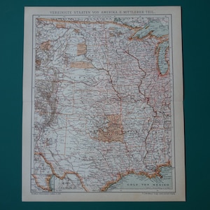 Alte Landkarte der Vereinigten Staaten von Amerika - Antik 1905 Vintage Print USA Texas Iowa Karten - 10x30 cm