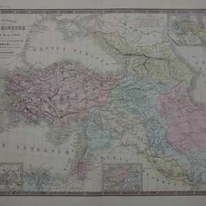 Große antike Landkarte Kleinasiens Wunderschöner original 1876 print Alte vintage Karten Persisches Reich Türkei in der Antike 49x24 cm groß