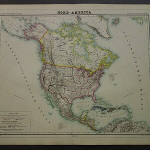 North America vintage map LARGE Original 1874 hand-colored old poster of the USA Mexico Canada and Caribbean Big Vintage maps