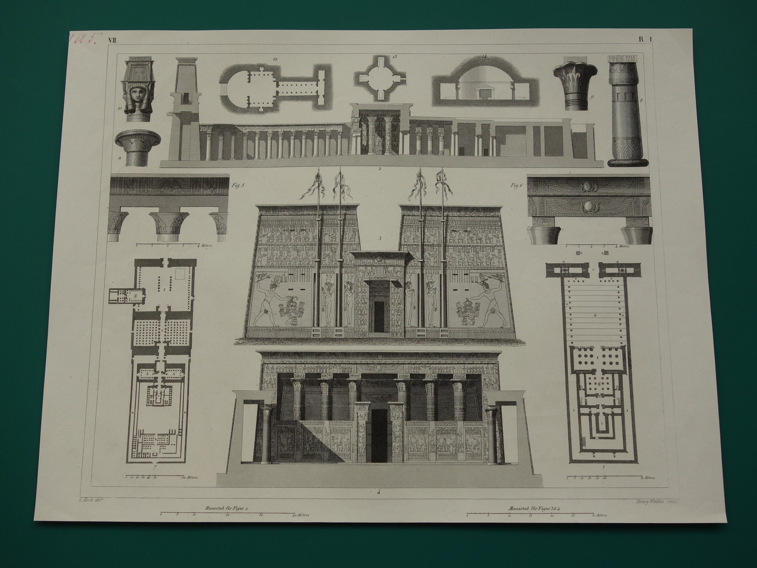 Architectural Study of the Temple of ・・・ Horus Temple Edfu Egypt Vintage Architecture Print 170+