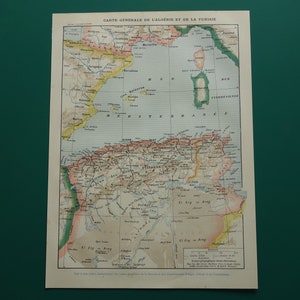 Mappa francese d'epoca dell'Algeria Stampa originale antica su Algeri Sahara Oran Ibiza immagini costumi algerini abiti tradizionali mappe antiche