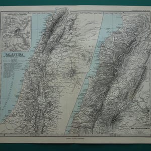 Große Landkarte Palästina Libanon 1886 schönes handkoloriertes altes Poster über Jerusalem Tripoli Beirut Jafa vintage Karten 14x19" groß