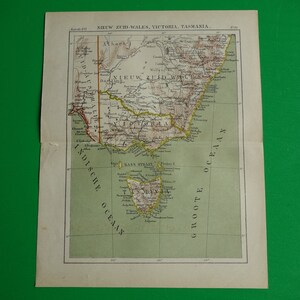 AUSTRALI oude kaart van Australië 1882 originele antieke print over Victoria Melbourne Sydney area NSW New South Wales Tasmanië vintage kaarten
